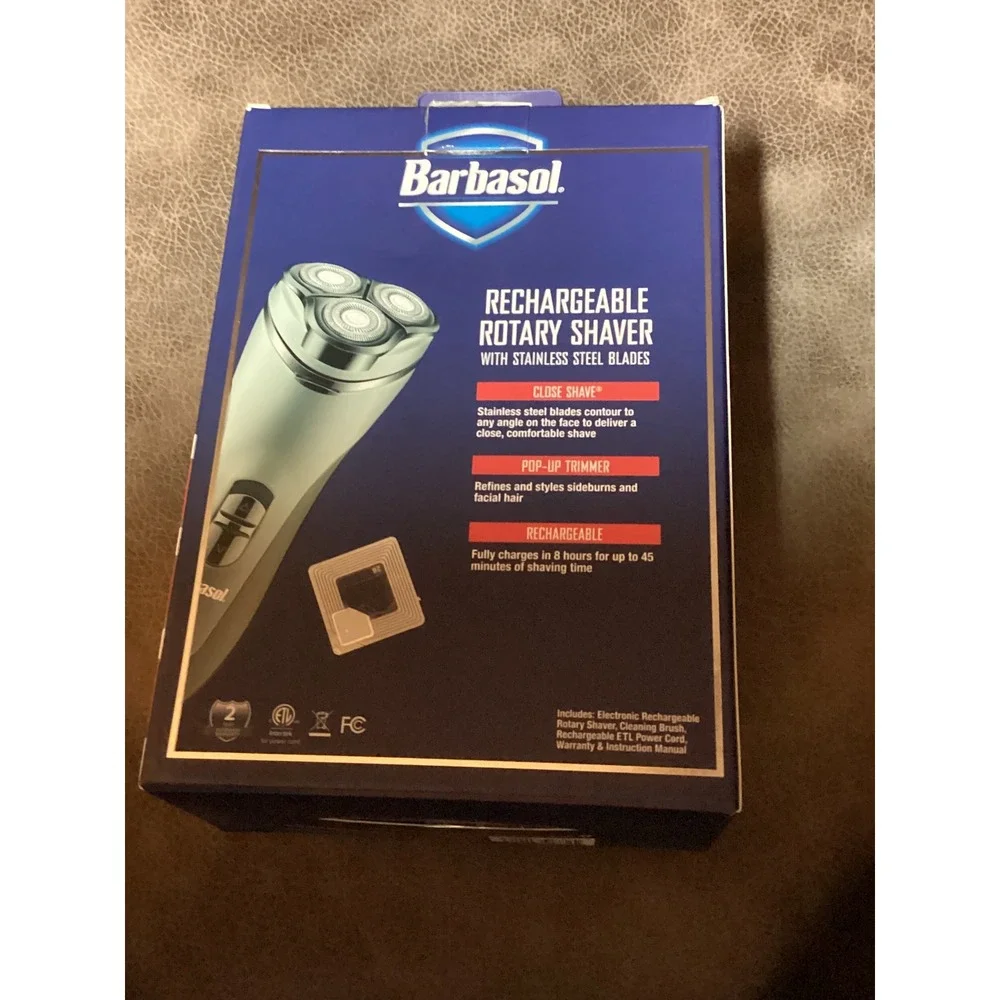 Barbasol Rechargeable Rotary Shaver with Stainless Steel Blades & Pop-Up Trimmer
